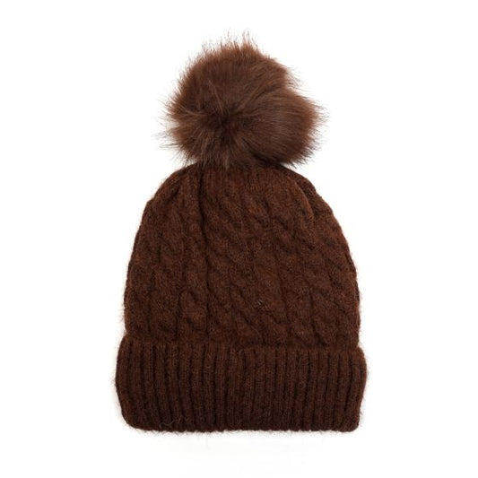 Brown Knitted Bobble Hat