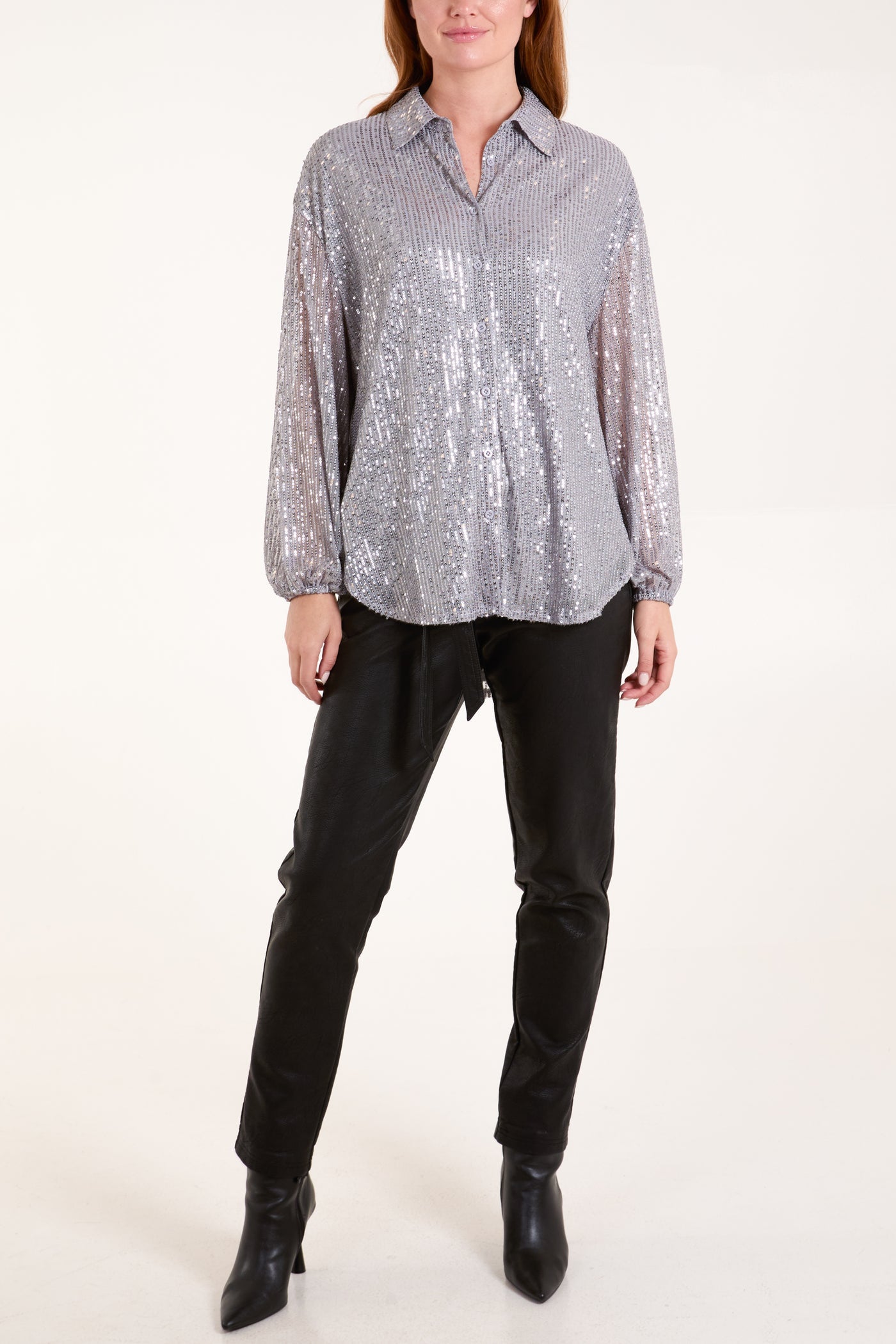 Silver Long Sleeve Sequin Shirt