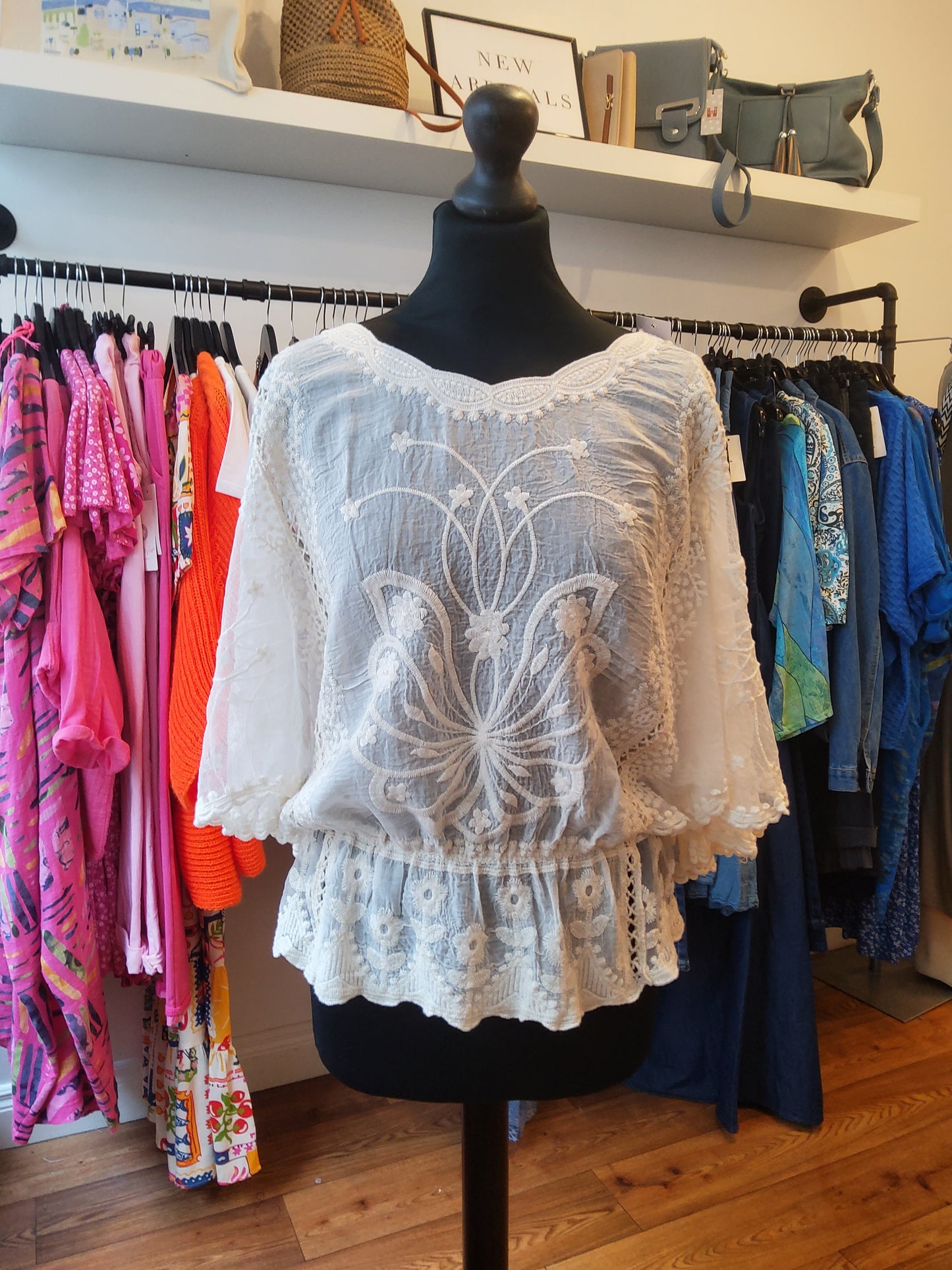 Butterfly sleeve lace floaty top in apple green