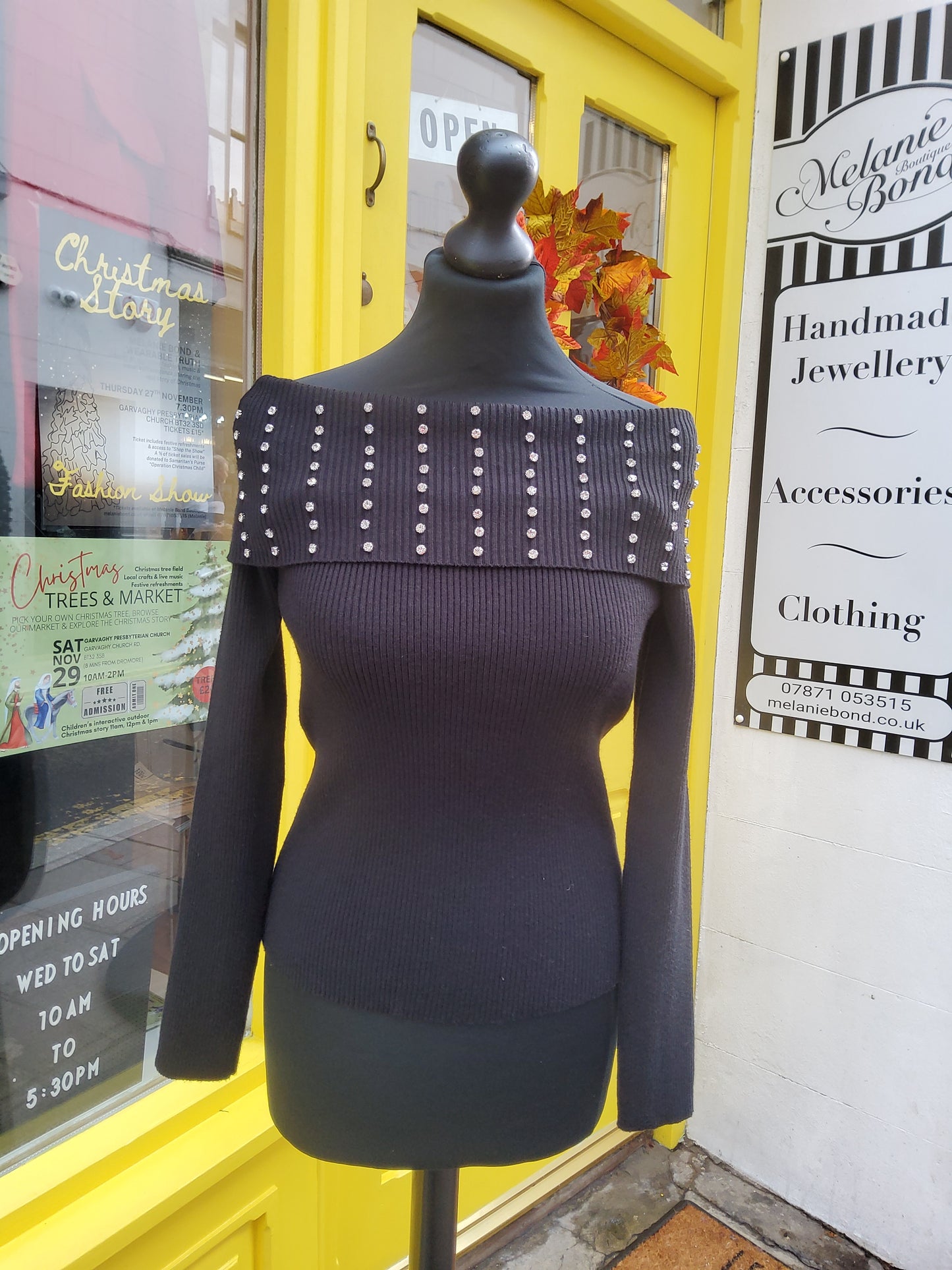 Diamanté Bardot Ribbed Jumper
