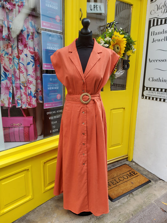 Burnt Orange Linen Blend Dress