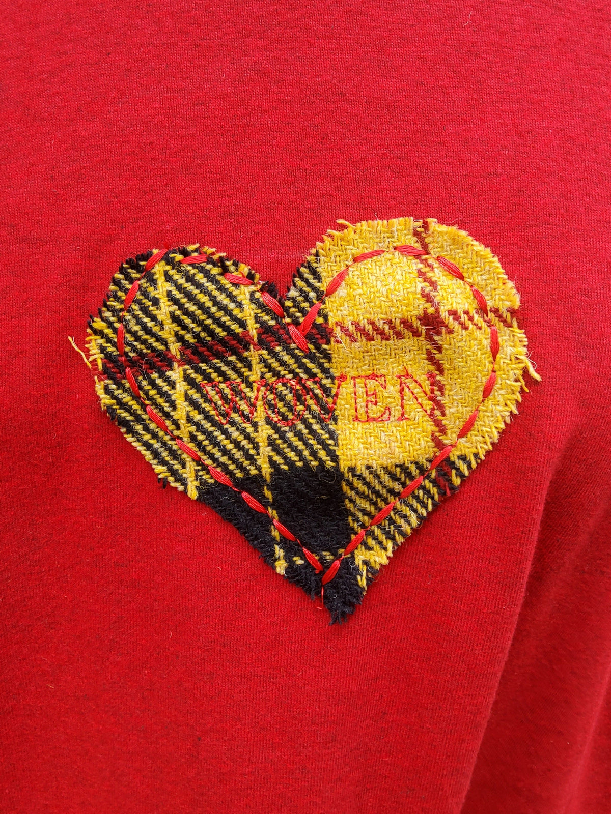 Red Woven T-shirt with Yellow/Black Heart