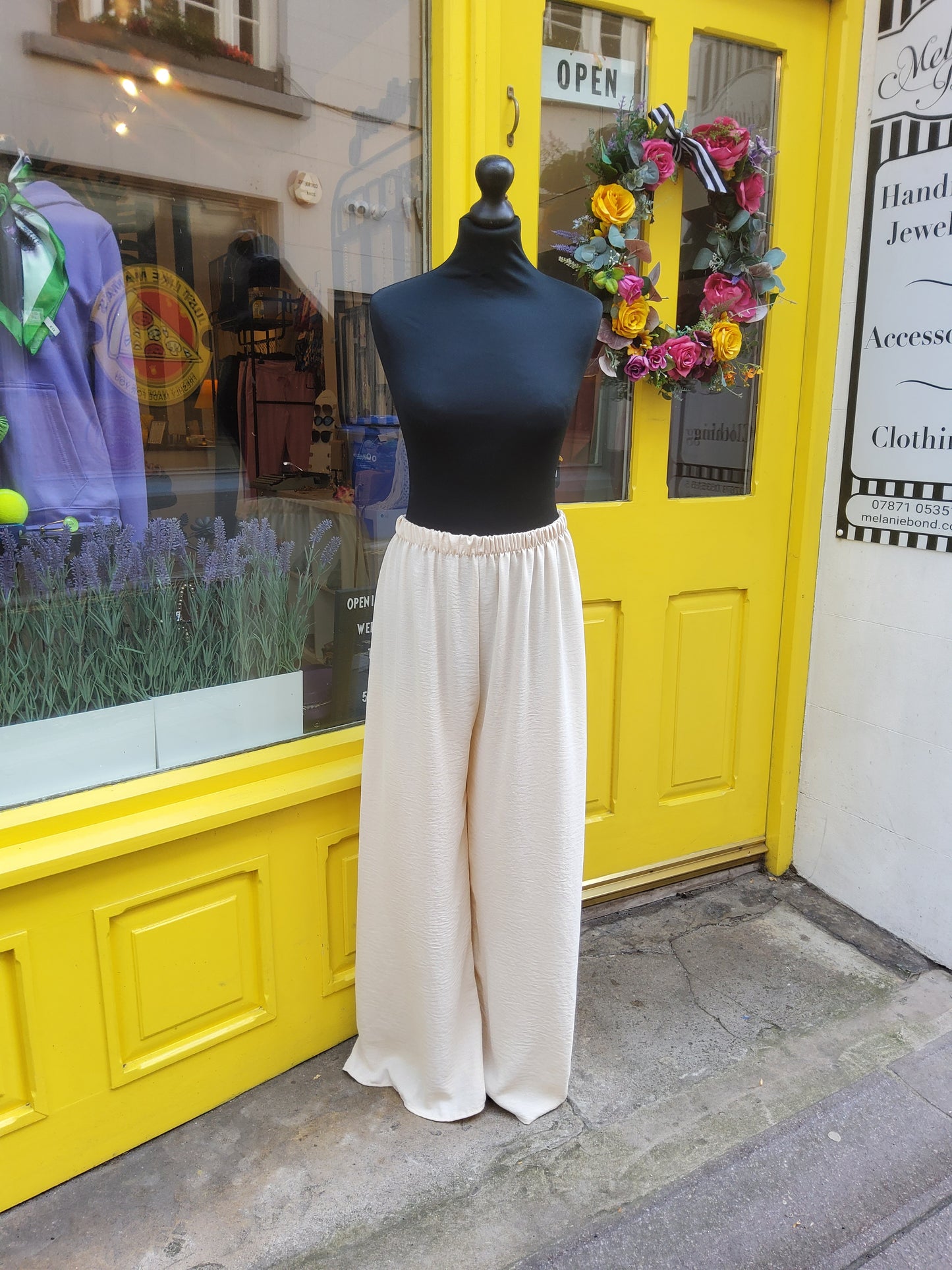 Beige Wide Leg Lightweight Trousers