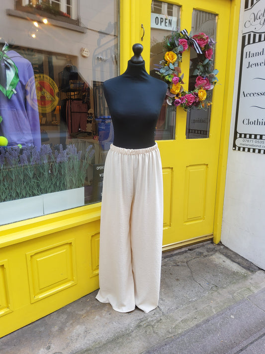 Beige Wide Leg Lightweight Trousers