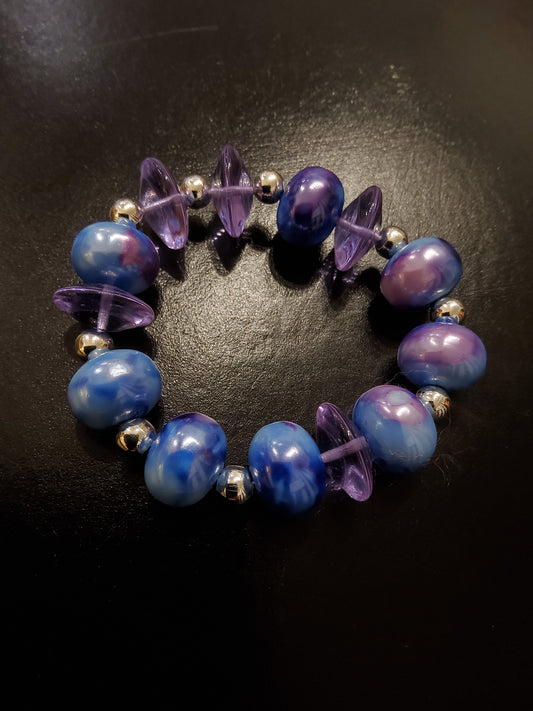 Blue & Purple Beaded Bracelet With Czech Glass