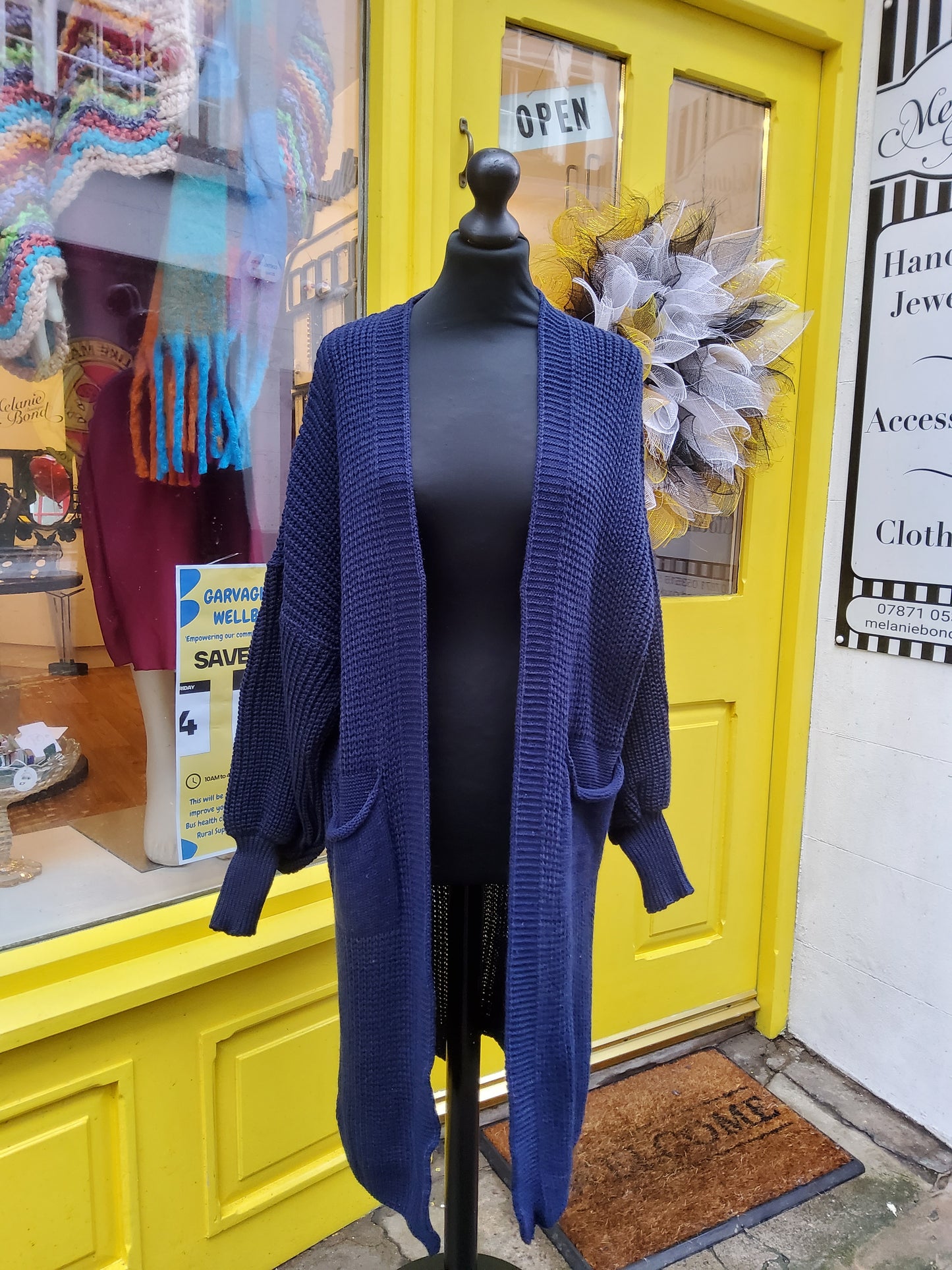 Knitted Long Coatigan Cardigan in navy