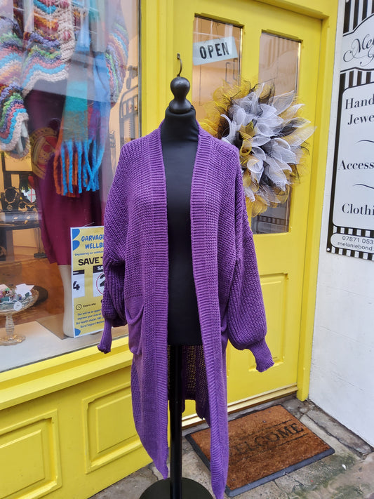 Knitted Long Coatigan Cardigan in purple