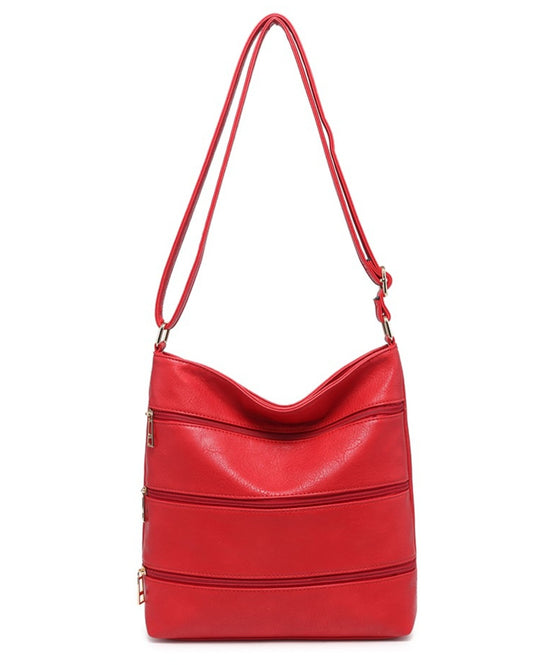 Red Triple Zip Crossbody Bag