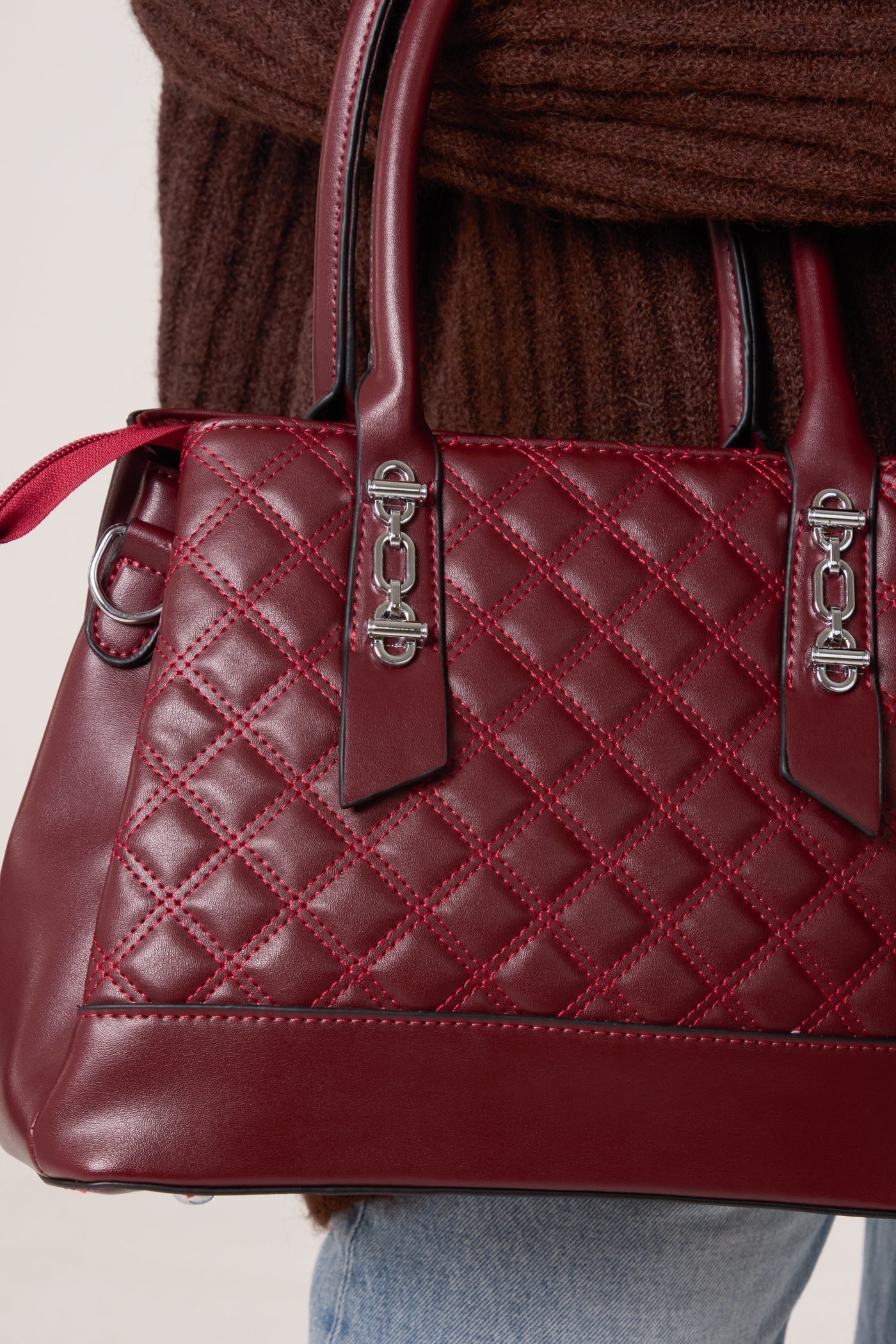 Burgundy Quilted Handbag