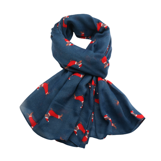 Navy Festive Sausage Dog Scarf