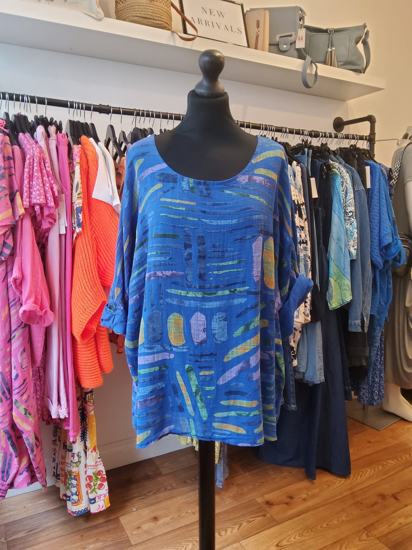 Cobalt blue geometric cotton loose summer top