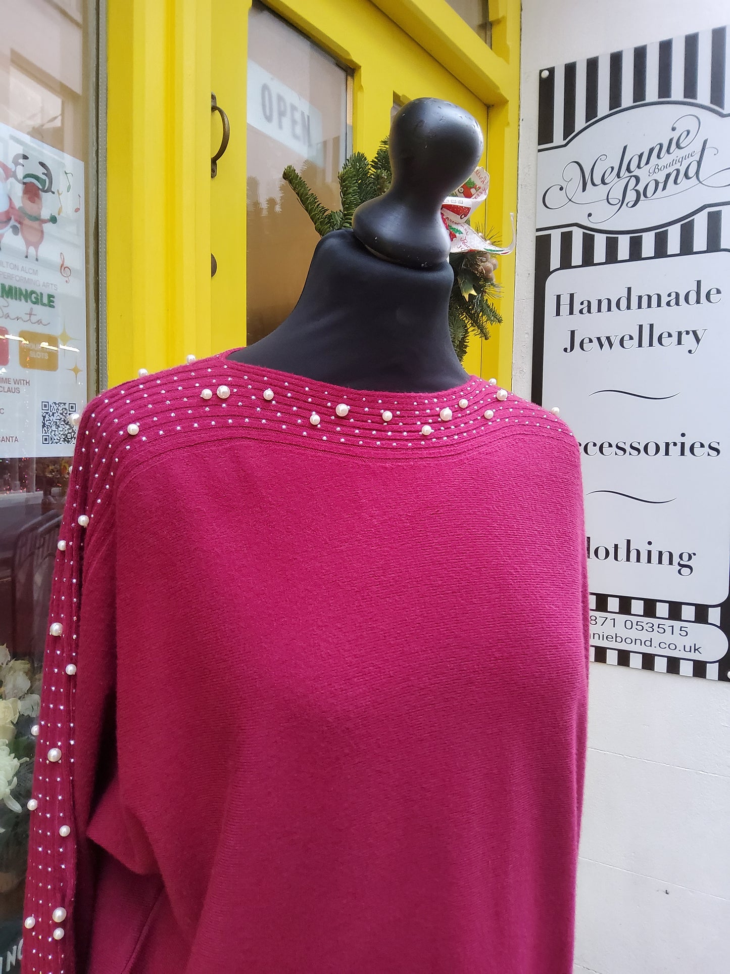 Burgundy Studded Pearl Diamanté Jumper