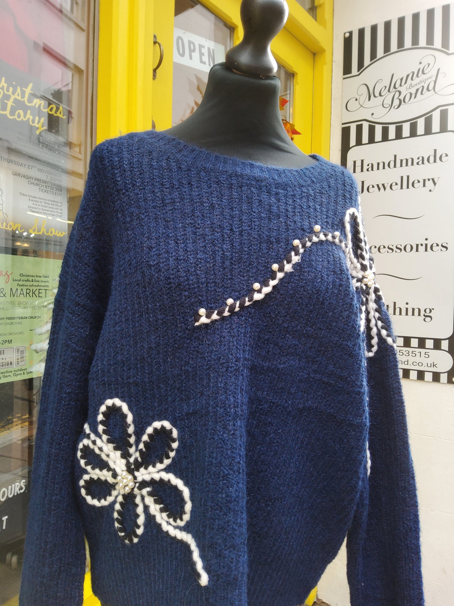 Navy Pearl Floral Jumper