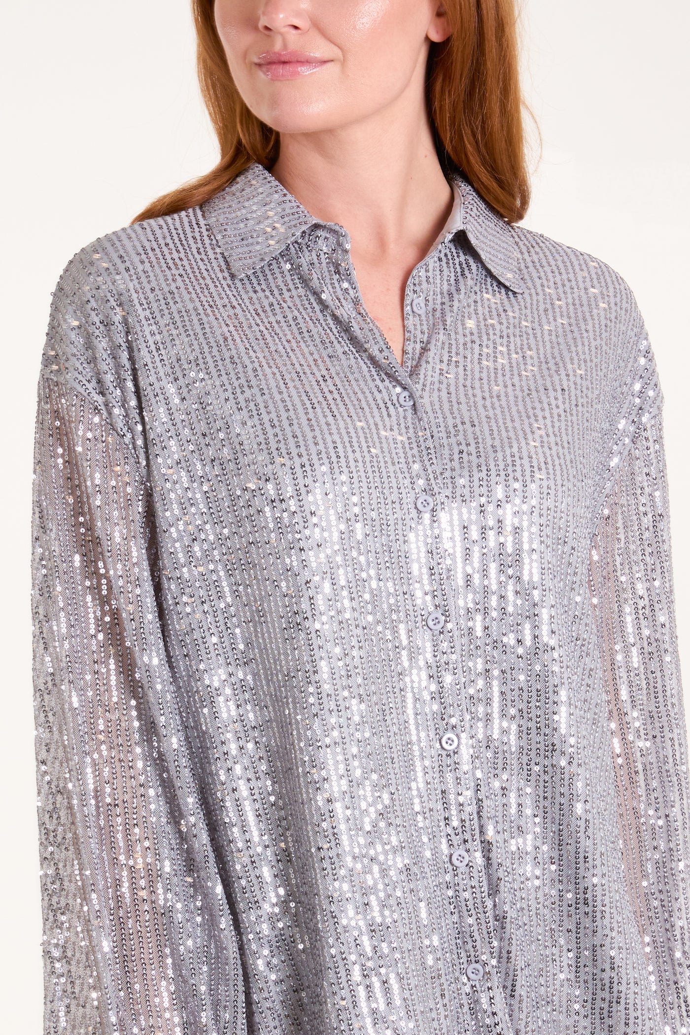 Silver Long Sleeve Sequin Shirt