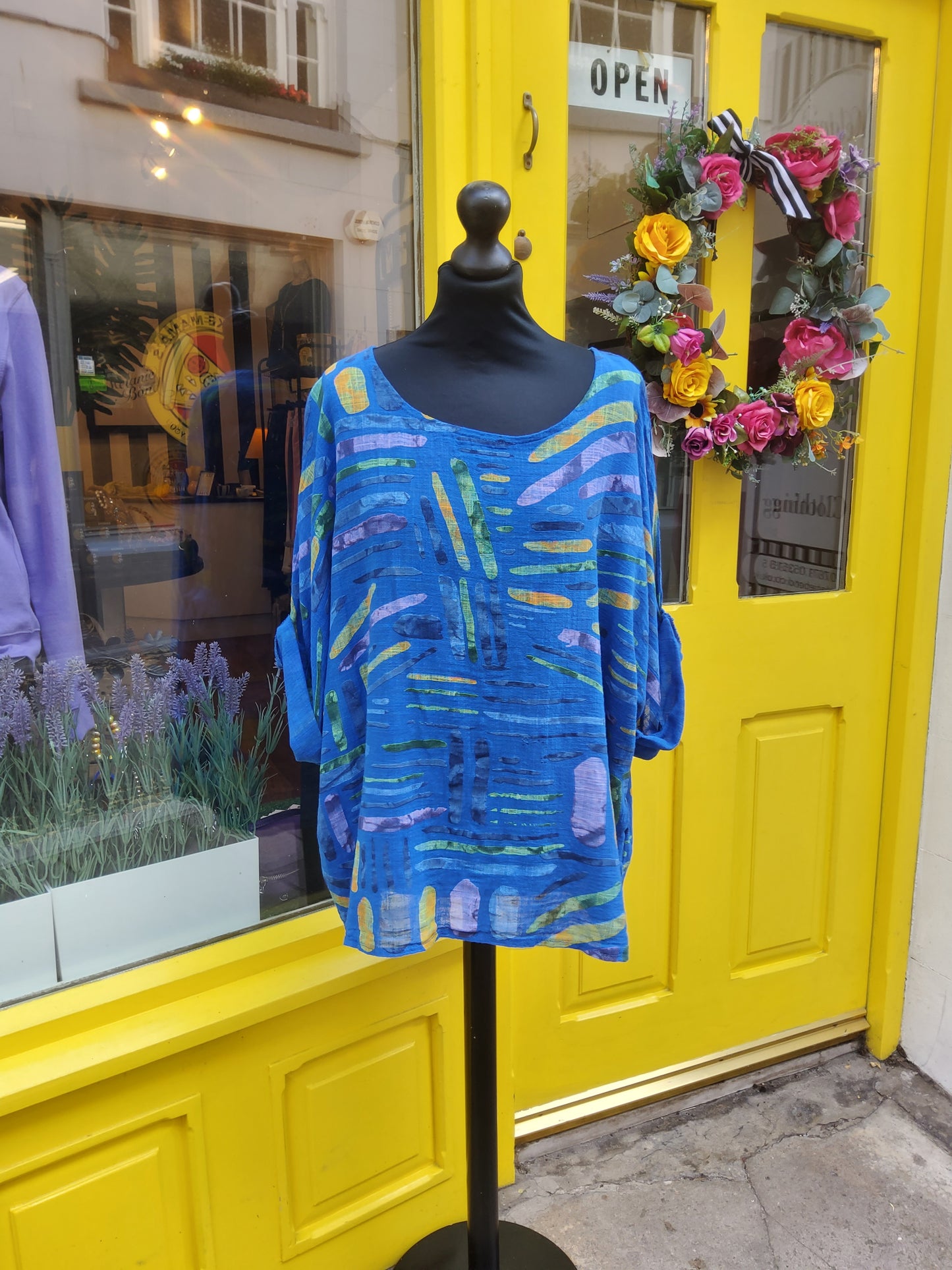 Cobalt blue geometric cotton loose summer top