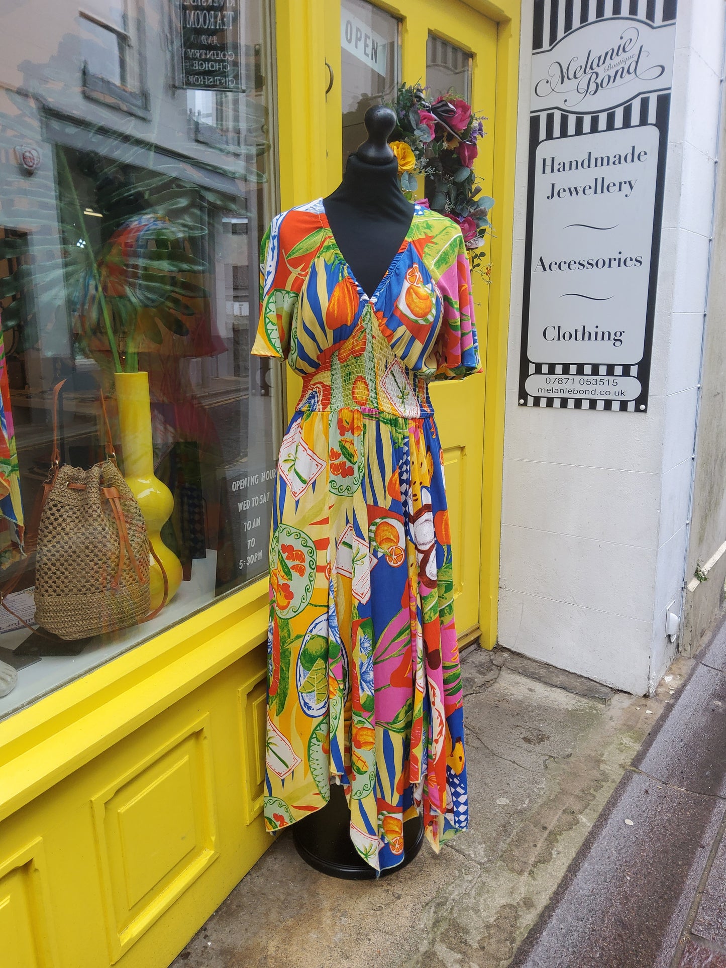 Colourful Fruit Empire Bust Hanky Hem Dress