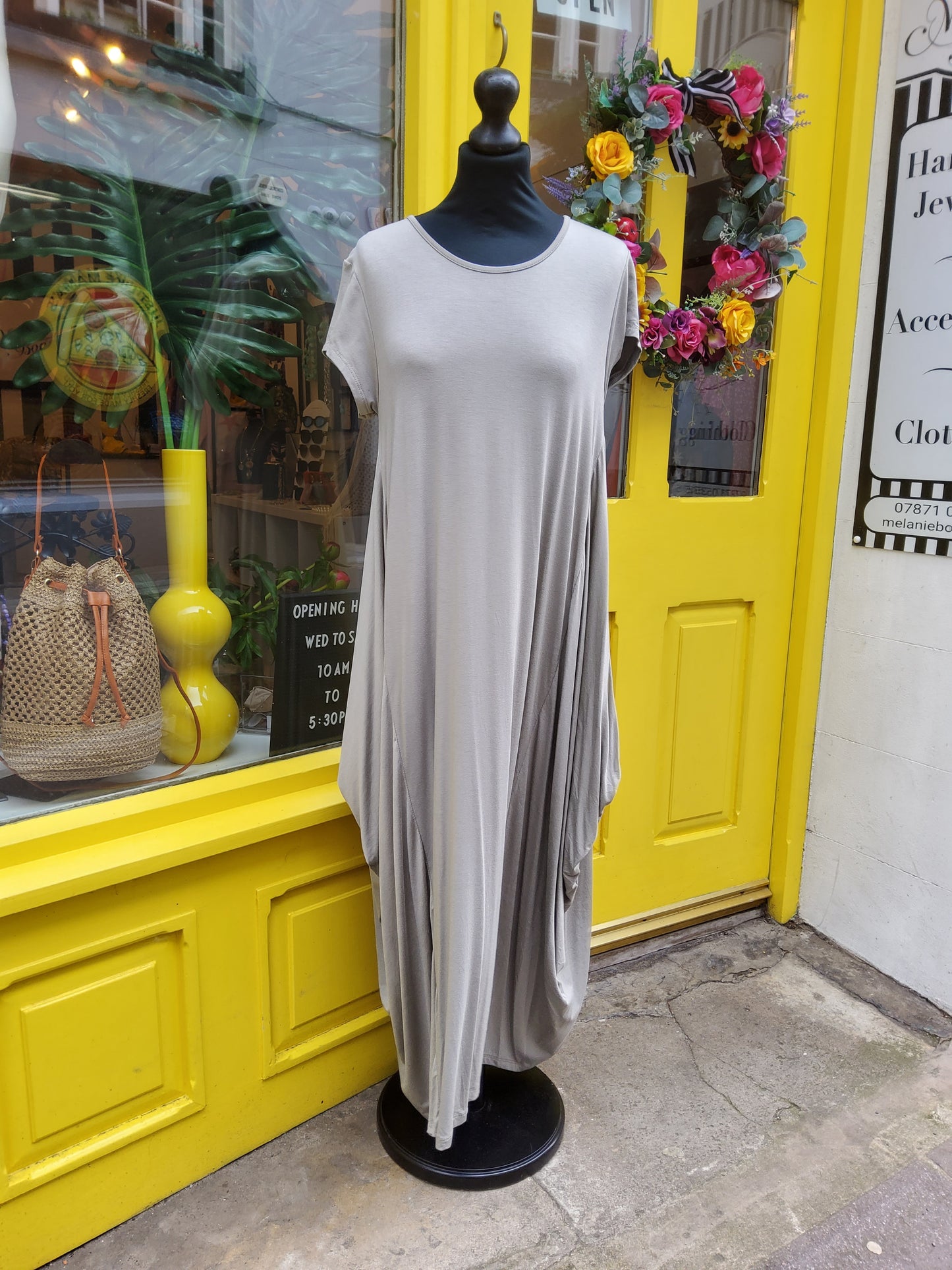 Taupe Blue Cap Sleeve Parachute Dress