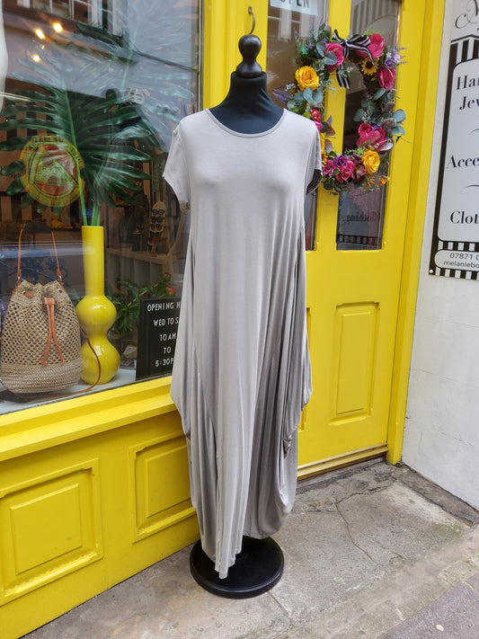 Taupe Blue Cap Sleeve Parachute Dress