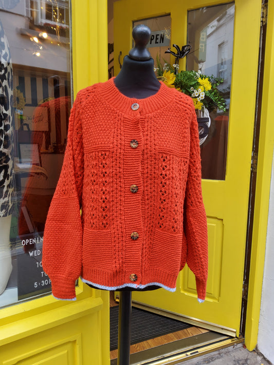 Brigit Pointelle Stitch Balloon Sleeve Cardigan
