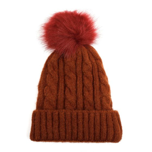 Caramel Knitted Bobble Hat