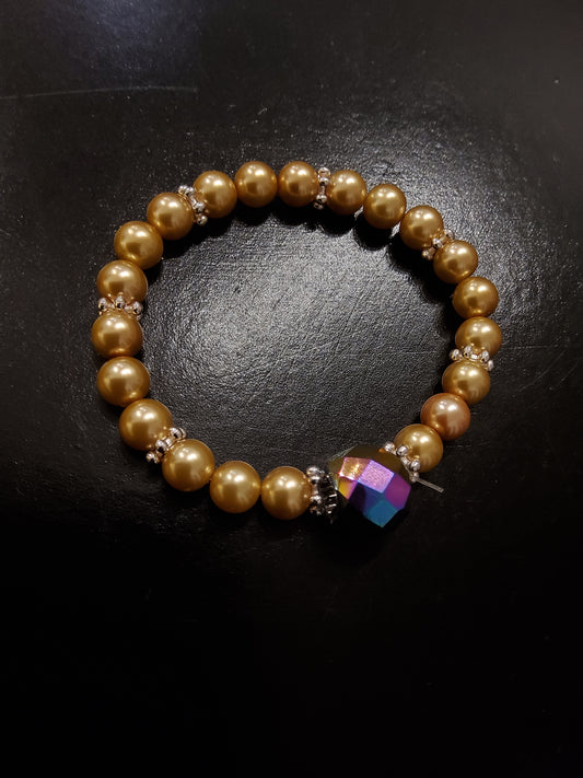 Bronze Pearl Bracelet with Small Purple Crystal