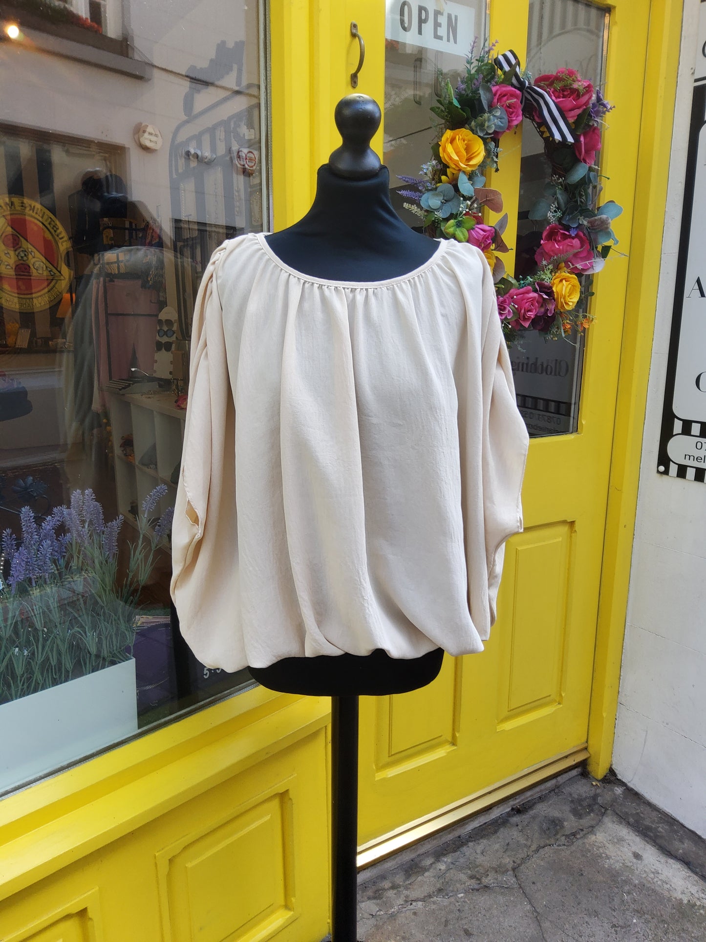 Beige Lightweight Summer Bubble Hem Top