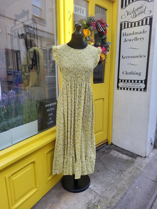 Floral Shirred Top Summer Dress in Pistachio Green