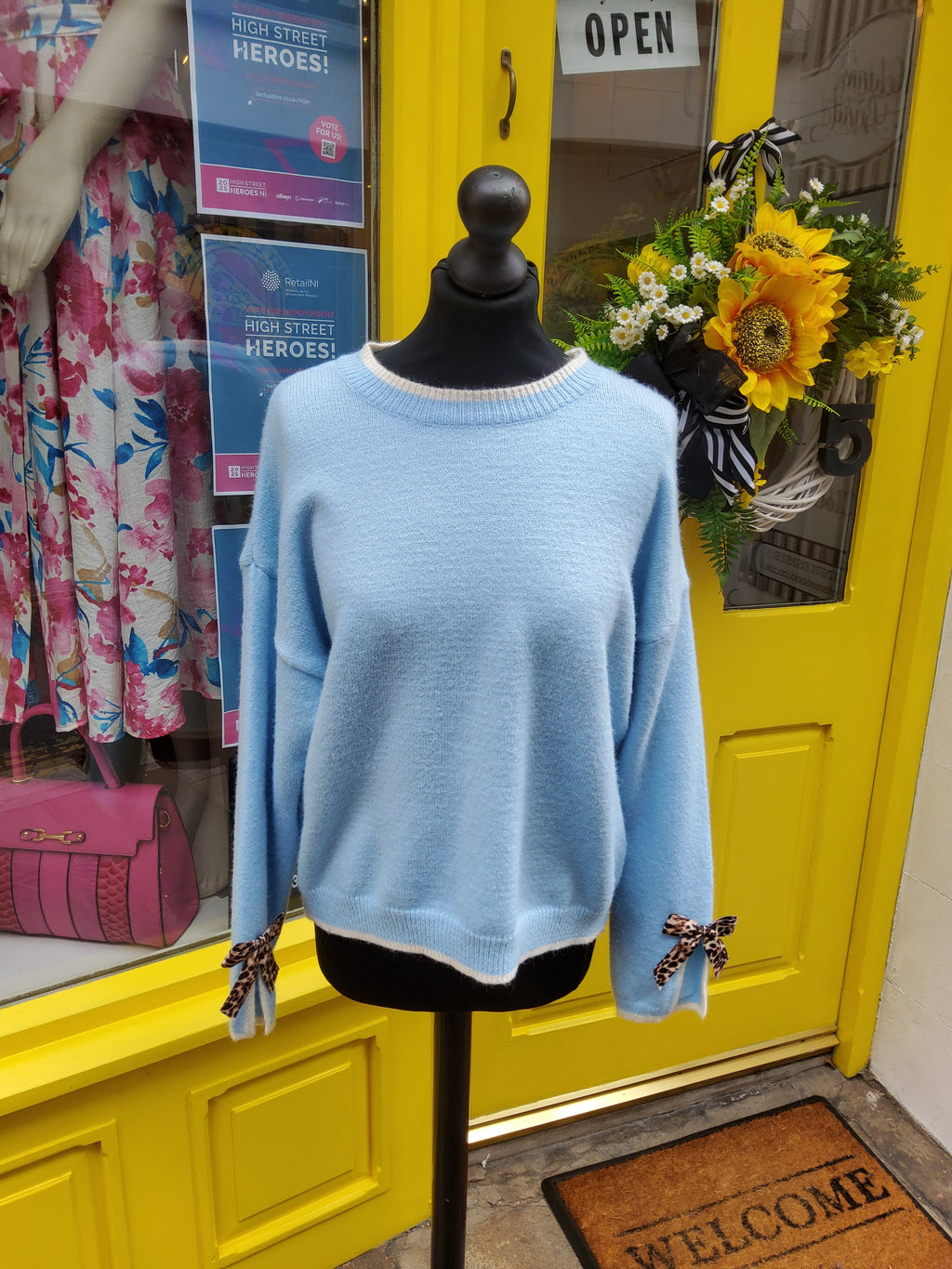 Spring Jumper with Leopard Print Bows - LAST ONE!