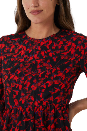 Red Floral Print Swing Dress