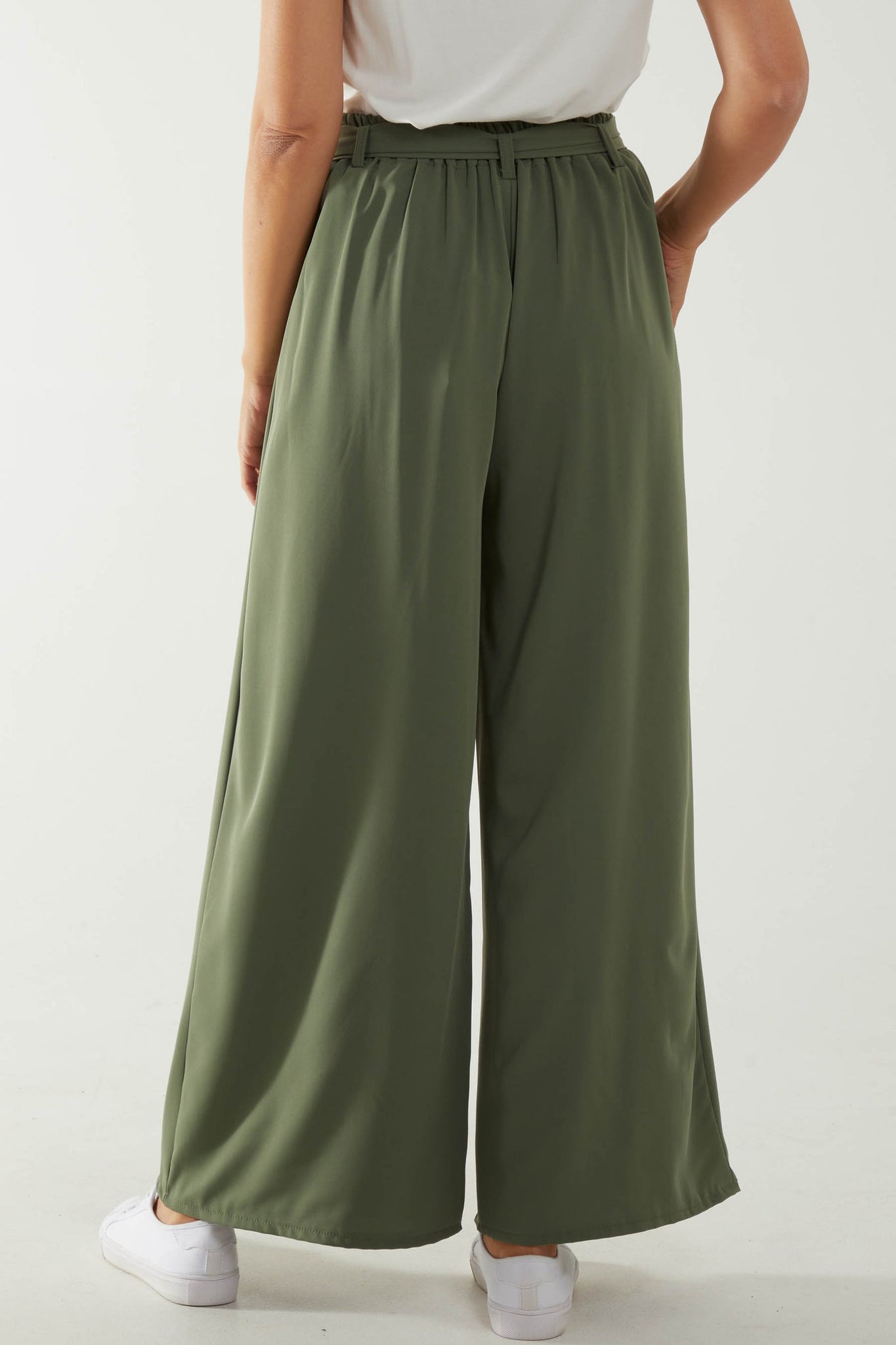 Belted Wide Leg Olive Pleated Trousers