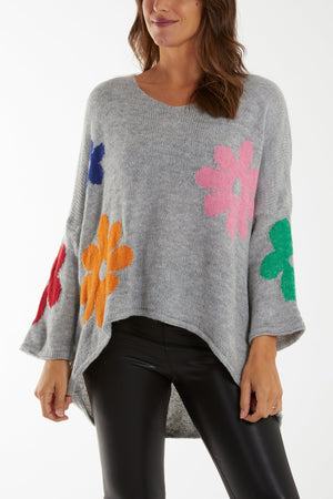 Quirky over-sized multi-coloured flower jumper