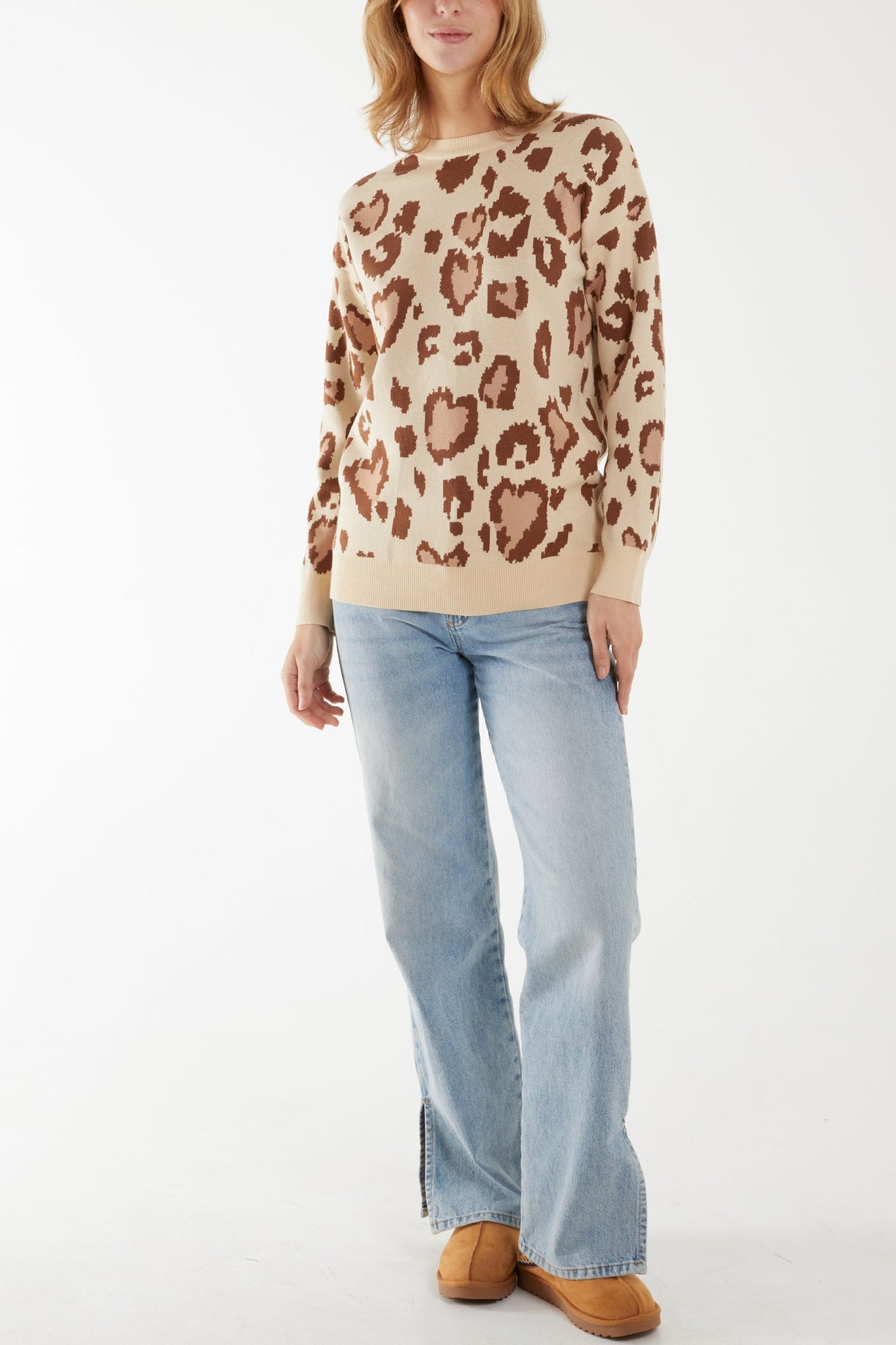 Abstract brown heart animal print jumper