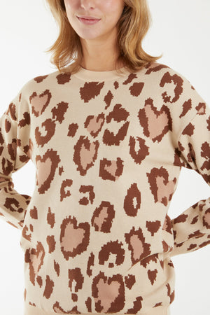Abstract brown heart animal print jumper