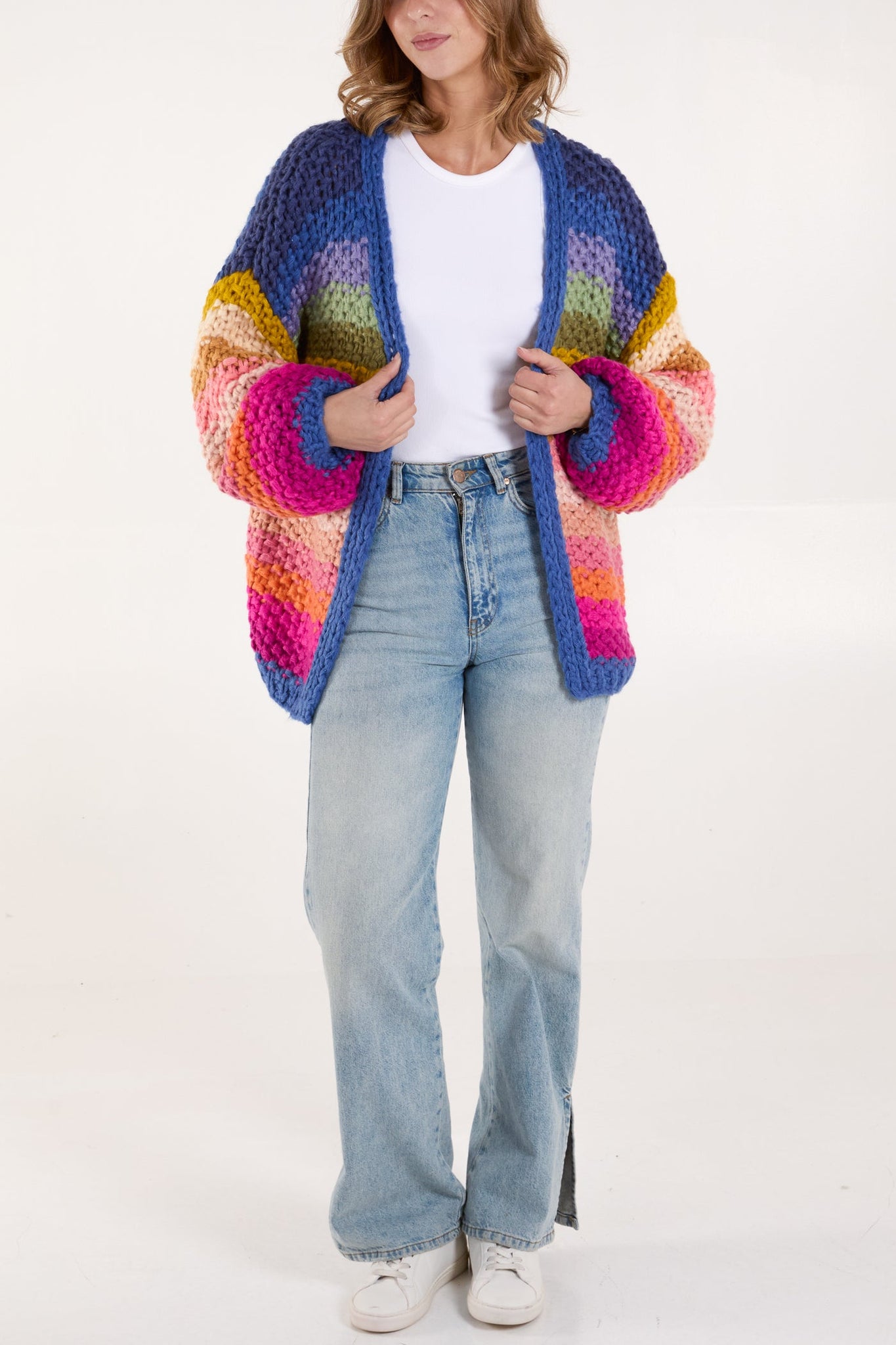 Hand-knitted Colourful Striped Cardigan