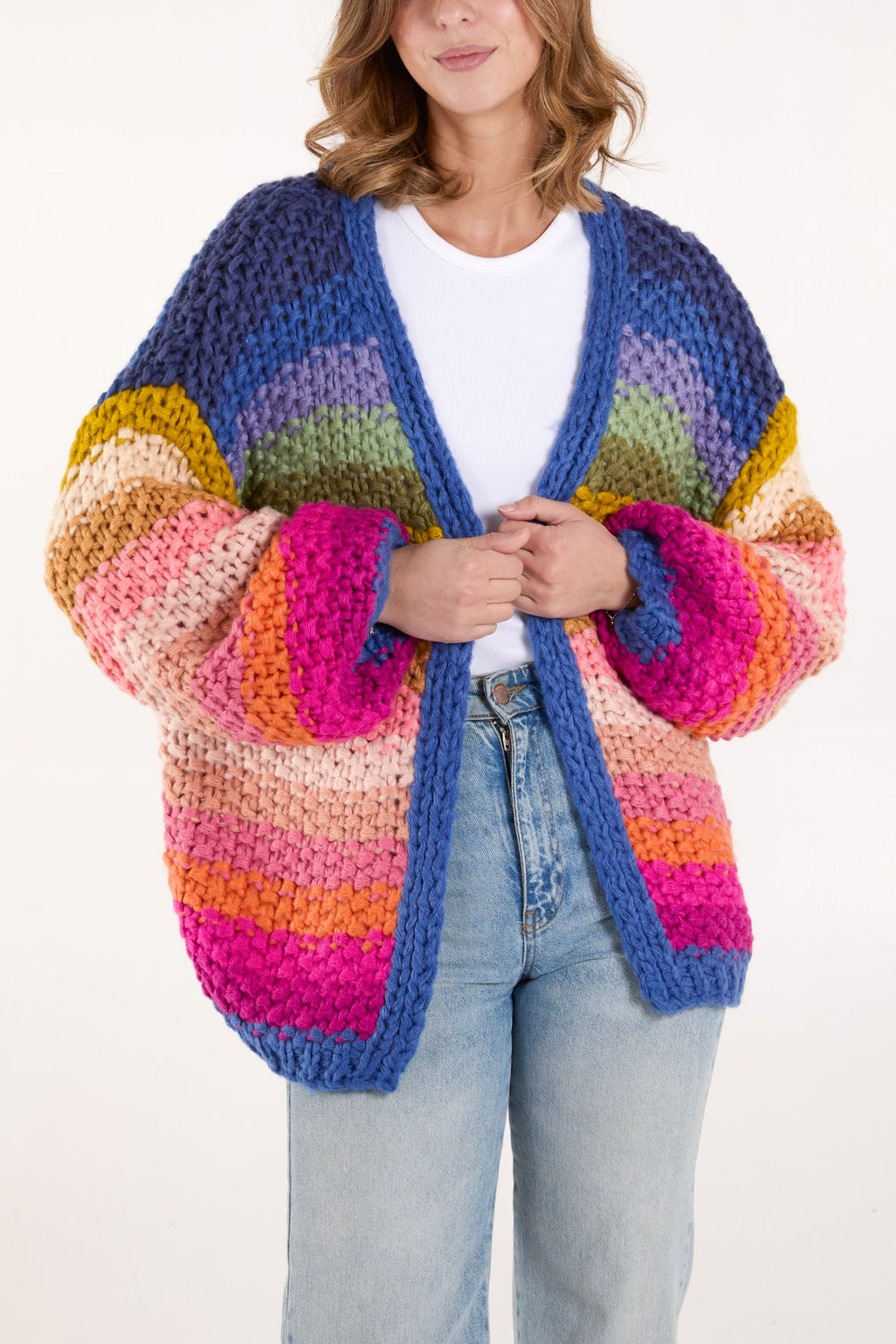 Hand-knitted Colourful Striped Cardigan