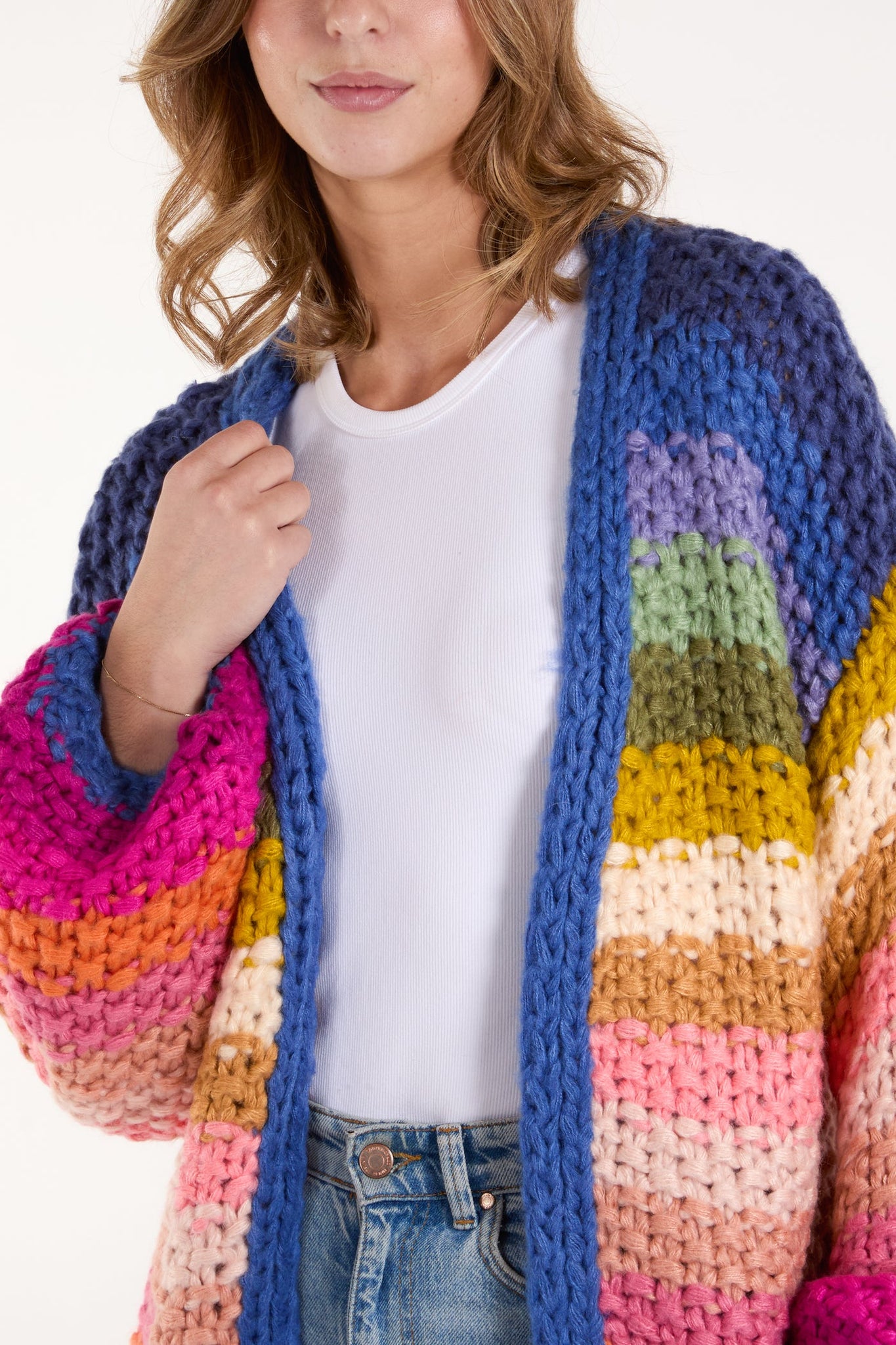 Hand-knitted Colourful Striped Cardigan