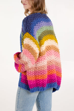 Hand-knitted Colourful Striped Cardigan