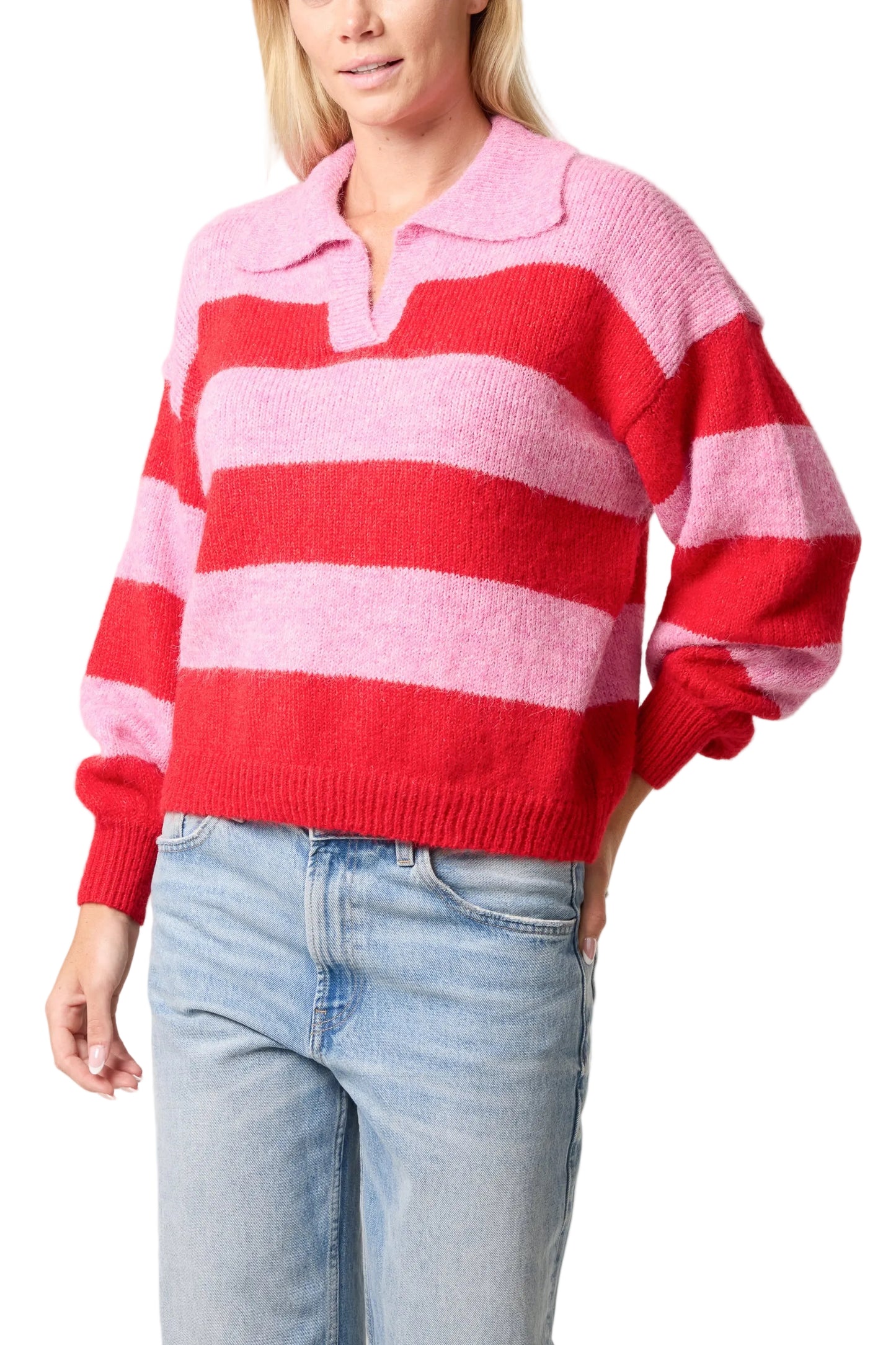 Polo Collar Striped Knit Jumper