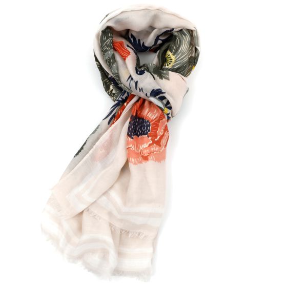 Floral print scarf with golden edge detail