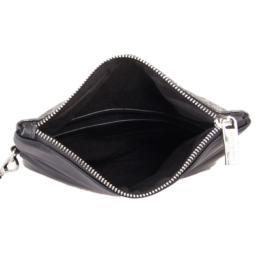 Red Cuckoo Black & Silver Fold Over Bag (small)