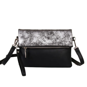 Red Cuckoo Black & Silver Fold Over Bag (small)